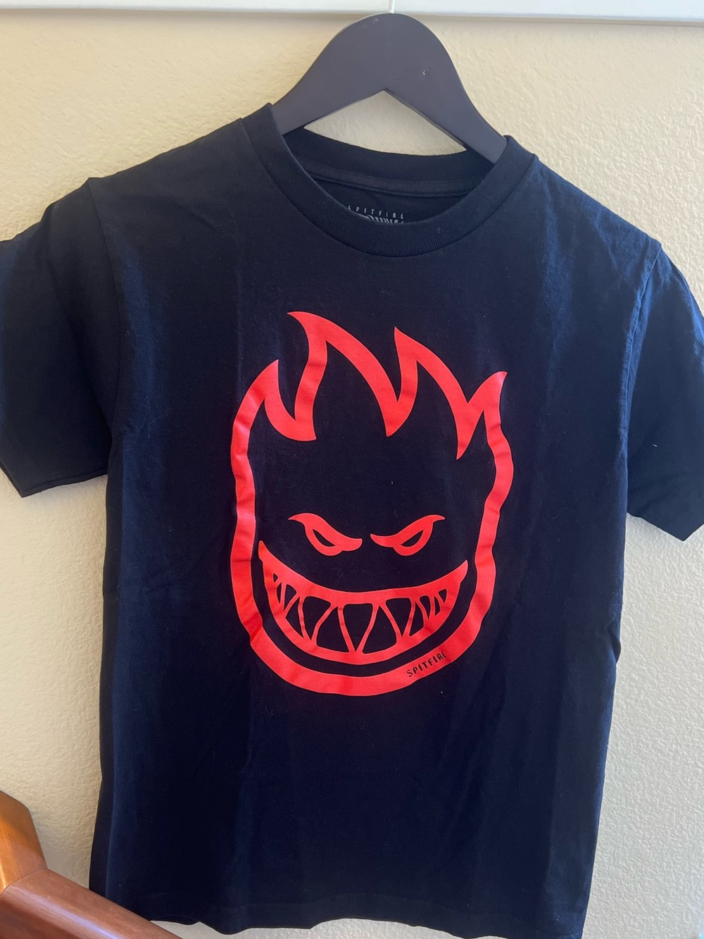 Spitfire Black Tee with Red Flame Logo